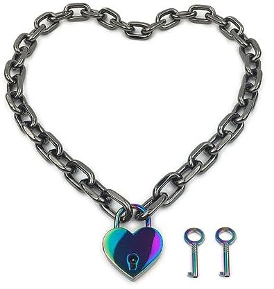Padlock Necklace Chain Collar Choker with Two Keys and Box for Women,Girls and Men, Metal, not known