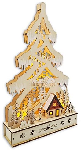 Wichtelstube-Kollektion LED Schwibbogen Schwibbogenecke Skifahrer Spitzleuchter mit Trafo und Timer Lichterbogen Weihnachtsdeko Fenster Echtholz 49,5cm