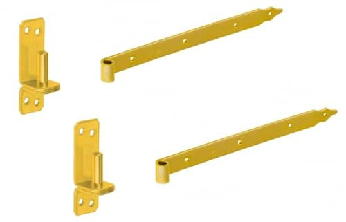 Gedotec schweres Türscharnier - Aufschraubband | 1 Set aus 2 Stk Ladenbänder + 2 Stk Zapfgriff aus Stahl | Fensterschanier 800 mm - Durchmesser 16 mm | Türband Gelb | Scharniere Tür | Einbohrband