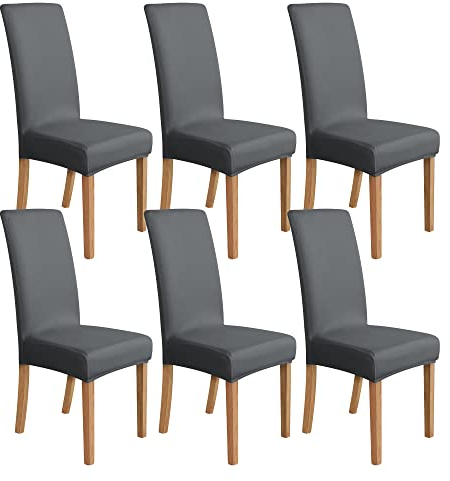 Amazon Basics Stretch-Schonbezug für Esszimmerstühle, 4 Stück, Dunkelgrau, einfarbig