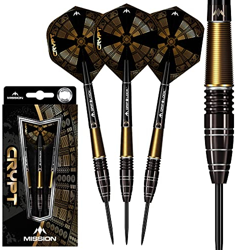 Mission darts d1595 crypt | dartpfeile-set mit premium 90% wolfram schwarz und gold pvd beschichtetem schaft und stahlspitze, m1, 24g