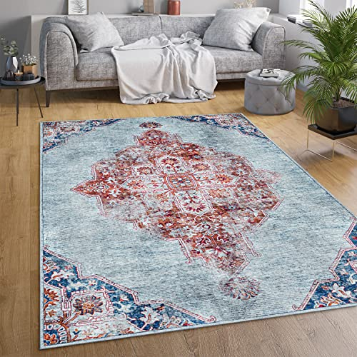 Paco Home Waschbarer Teppich Wohnzimmer Schlafzimmer Vintage Muster Flachgewebe Modern Orientalisch Ornament Pastell, Grösse:160x220 cm, Farbe:Türkis