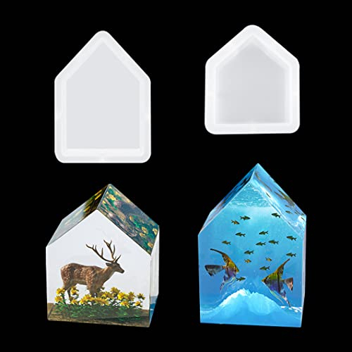 Rolin Roly 2PCS Haus Silikon Haus Silikonform Raysin Feenhäuser Geometrie Kristall Epoxidform House Schmuckformen für Handgemachtes DIY Handwerk (2PCS House Molds)