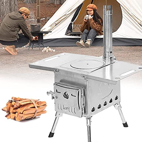 JIADUOFU Estufa De Leña para Exteriores Estufa De Camping Plegable Portátil Calentador De Leña De Hierro Fundido para Campamento Viajes Cocina Calefacción BBQ,Silver-largesize
