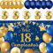 Decoración para Cumpleaños 18 en Español - Pancarta Feliz Cumpleaños, Fondo Cartel, 15 Globos - Kit de Adornos Azul y Oro para 18 Años - Happy Birthday