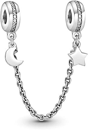 BEEUVIP Damen Halbmond und Stern Sicherheitskette Charm Anhänger für Armband 925 Sterling Silber Geburtsstein Charms Beads passend für Armband