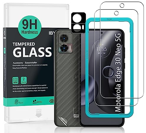 Ibywind 2 Pezzi Pellicola Protettiva per Motorola Edge 30 Neo 5G(6,2 Pollici)+1 Pezzo Protettore Len della Fotocamera+1 Pezzo Pellicola Posteriore,9H Durezza Vetro Temperato,HD Clear,Senza Bolle