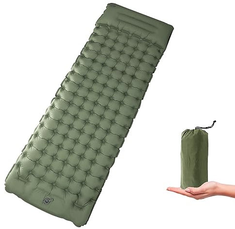 I LITTON Green Self-Inflating Camping Mat with Built-In Foot Pump, Inflatable Sleeping Mattress, Inflatable Camping Mattress Sleeping Pad for Outdoor Camping, Hiking, Backpacking
