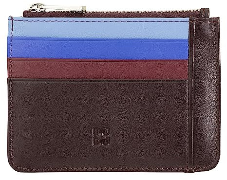DUDU Bustina porta carte di credito in vera pelle colorata portafogli con zip Burgundy scuro