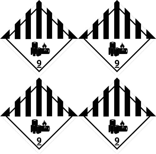 Laminierte Aufkleber: 100x100 mm, 4 Stück - Gefahrzettel - Gefahrgutklasse - Klasse 9A - verschiedene gefährliche Stoffe und Gegenstände - ADR/GHS/DGR/UN Sicherheitspiktogramm