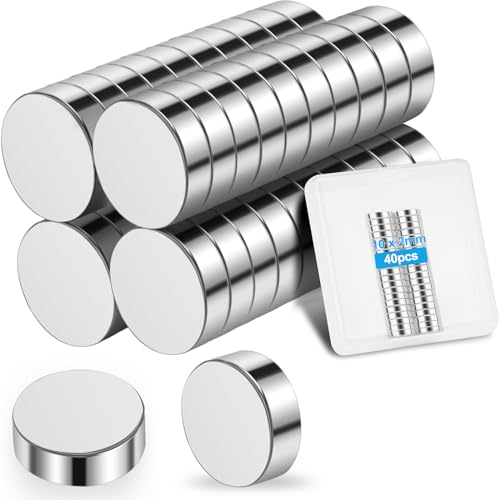 Wzone 40 Piezas Imanes Potentes, 10×2mm Imanes de Neodimio IImanes Nevera, Imanes Pequeños Redondos para Tablones de Anuncios, Fotografías y Oficinas