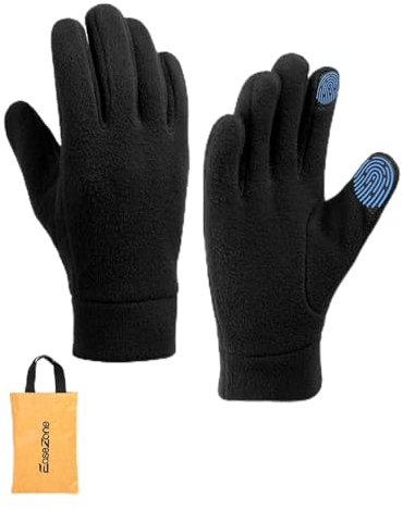 EaseZone Winterhandschuhe Herren & Damen Fahrrad Handschuhe Winddicht Handschuhe Damen Thermohandschuhe Fahrradhandschuhe Laufhandschuhe Touchscreen Schwarz Polarfleece mit Aufbewahrungstasche, XL