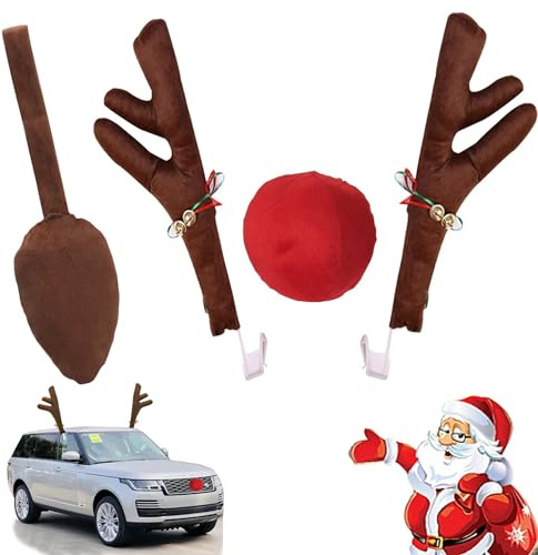 Reppkyh Weihnachtsauto Dekoration Plüsch Rudolf Rentier Geweih Rote Nase für Weihnachtsauto Dekoration, Lustige Weihnachts-Fahrzeug Auto Auto-Zubehör Geschenke für Ihn, mit Glöckchen