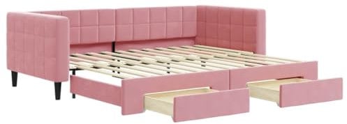 vidaXL Tagesbett, Ausziehbar Schlafsofa mit Schubladen Matratzen, Bettsofa Gästebett für Schlafzimmer Wohnzimmer, Sofa Bett Ausziehbett, Rosa 90x200 cm Samt