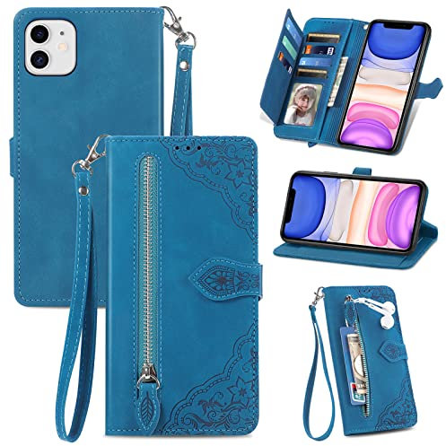 JayModCase Coque pour iPhone 11 (6,1 Pouces), PU Portefeuille Rabat Fermeture aimantée étui en Cuir [Antichoc TPU] [Fonction Support] [Dragonne] Étui pour iPhone 11 - Bleu