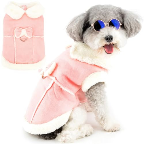 Zunea Cappotti invernali per cani di piccola taglia gatti tosatura in pile cappotto per cani con anello a D carino vestiti per cuccioli con fiocco morbido caldo gilet in pile abbigliamento antivento
