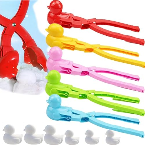 UIRPK 5/6stüCk Schneeball Former,Schneeballmacher Schneeballzange Ente,Enten-Reisform,Ente Schneeballzange,Schnee Former Zange,Schneeformerzange DIY FüR Kinder Im Freien Spielen Schnee (5 Farben)