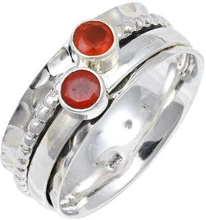 JEWELFORCE Karneol Edelstein Spinner Ring Herren und Damen Spinner Ring 925 Sterling Silber Spinner Alle Größen handgefertigter Schmuck JSR-155J_58 (18.5)