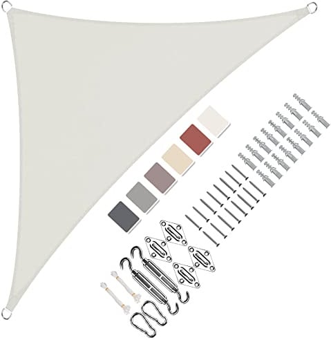 Aiyaoo Wasserdichter Sonnensegel Dreieckig 1.6x1.6x1.6m im Viele Größe und Farben, PES Polyester, Sonnenschutz 95% UV Schutz, Reißfest Wetterfest für Terrasse Garten Balkon- Weiß