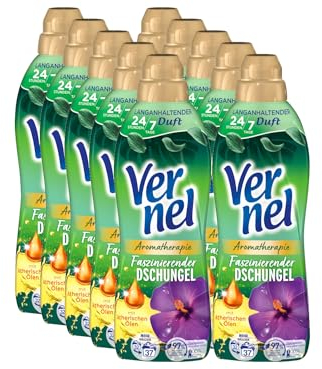 VERNEL Aromatherapie Faszinierender Dschungel Weichspüler 10x 37 WL (370 Waschladungen), langanhaltender Wäscheduft mit ätherischen Ölen für 24/7 Frische, recycelbare Flasche
