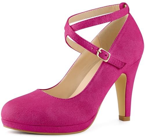 Allegra K Women's Platform Cross Strap Stiletto Heels Mary Jane Pumps Hot Pink 5.5 UK/Label Size 8 US