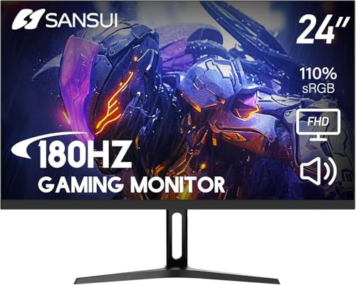 SANSUI - 24 180Hz Monitor, FHD 1080p Computer Monitor, Display Port with built-in sRGB speakers 110% Adaptive Sync, VESA compatible HDMIx2 ports