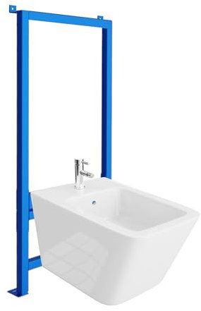 LAVITA Vorwandelement für Bidet LAV 500 + Wand-Bidet Lago Komplettset Wand-Hänge Bidet mit Hahnloch und Überlaufschutz aus Keramik WC Toilette Hygienisch und Pflegeleicht 34x48,5x32,5 cm