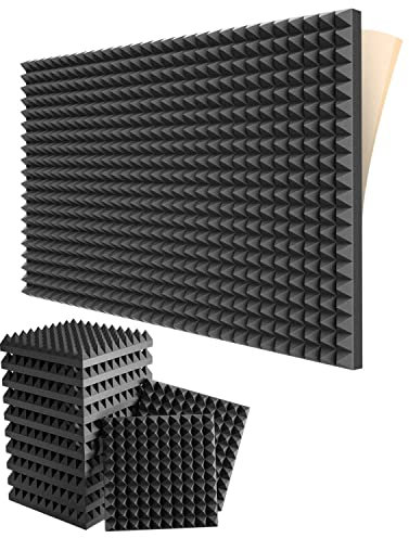 Foemey Set mit 12 schallisolierten Schaumstoffplatten, selbstklebend, 2 x 30,5 x 30,5 cm, Akustikplatten mit hoher Dichte, Pyramidenschaum
