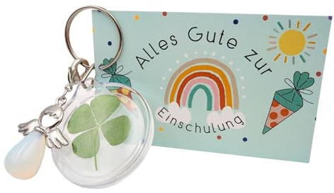 Milaboo® 2er Set zur Einschulung I Schutzengel und Schlüsselanhänger mit echtem Kleeblatt I Glücksbringer für die Schultüte (Schutzengel zur Einschulung)