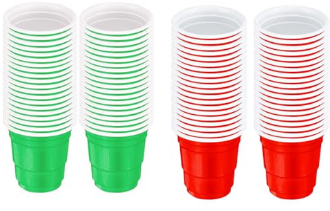 MFUOE 100Pieces Plastic Cups Reusable Party Cups Multicolor Drinking Cup for Kids Adult Holiday Outdoor Party Wedding Birthday (2oz) (Red and Green)