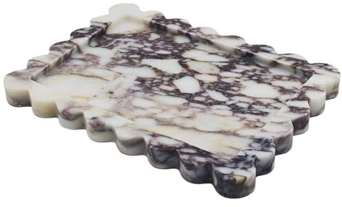 YMXYJM Genuine Calacatta Viola Scalloped Marble Tray, Real Natural Marble Stone Tray, Luxury Decorative Trays for Bathroom, Dresser, Vanity, Kitchen, Home Decor, 10.6 x 8, Calacatta Viola Purple