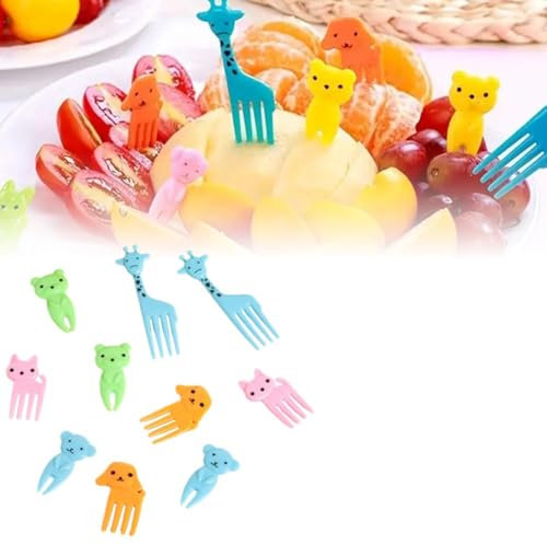 Set di 10 forchette per frutta e cibo, set decorativo per bento box, forchette da frutta riutilizzabili, forchette da dessert, mini stuzzicadenti per torte, dessert e feste