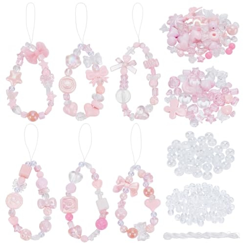 FREEBLOSS 6Set DIY Handyketten Set Perlen Für Handyanhänger Handyanhänger Herstellungsset DIY Handyzubehör Damenmode Perlen Handykette DIY Kit