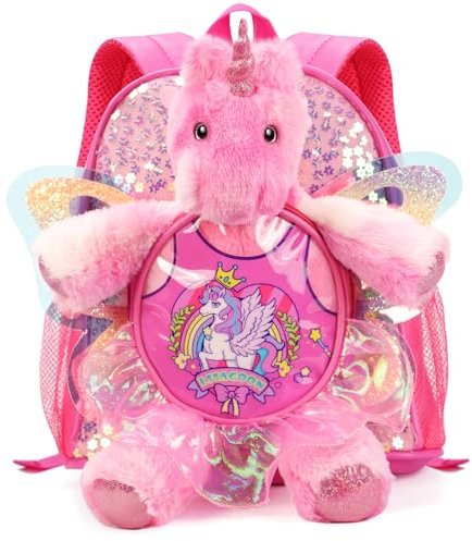 Einhorn Puppe Rucksack Mädchen, Schmetterling Flügel Pailletten Leder Rucksack Kinder für Kindergarten, Vorschule, Nniedlich Cartoon Kinderrucksack, Geburtstag Weihnachten Geschenke für Mädchen