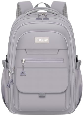 HORHEAR Schulrucksack für Mädchen, ästhetischer Rucksack für Damen, niedliche Büchertasche, adrette College (Grey)