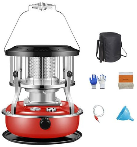 QYOEGSQ 2 in 1 Kerosene Heater,4.5L Adjustable Paraffin Heater for Home Indoor(Lasts 16-20h),Camping Heater with Wick,8900 BTU/H,for Boiling Water Heating Cooking(Red)