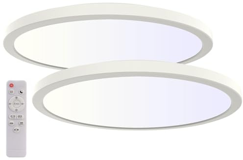 Luminea LED-Deckenleuchte rund: 2er-Set Slim-CCT-LED-Deckenleuchten, Schalter für Lichtfarbe/W, IP44 (Küchenlampe Deckenlampe, Deckenlampe Bad)