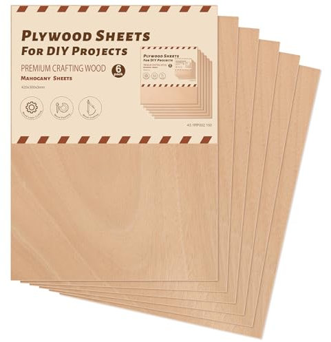 ROWOOD Pannelli di compensato impiallacciati in mogano, 6 pezzi, 420 x 300 x 3 mm, A3, per modellismo, fai da te, ideale per taglio laser, legno