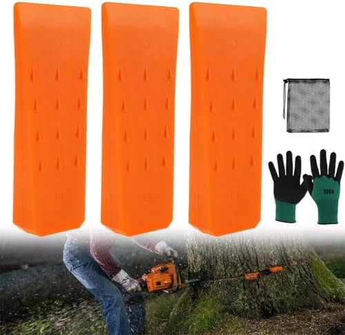 FiTspi Felling Wedges with Gloves, 3 Pack 6 Tree Felling Wedge with Spikes for Safe Tree Cutting, Felled Spiked Tree Wedges Falling Logging Tools for Chainsaw Loggers Supplies