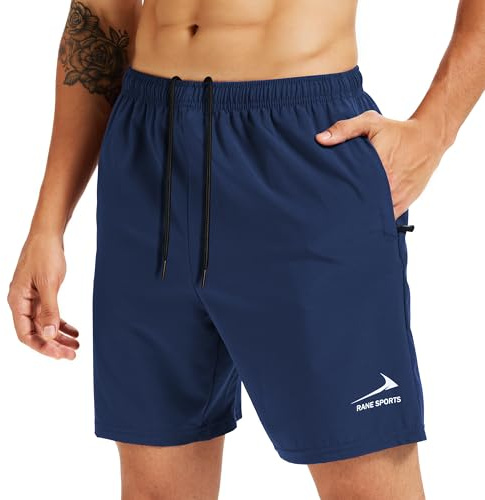 Men's Sports Shorts with Zipper Pockets - Lightweight, Breathable, Ideal for Running, Gym, Outdoor Activities Navy Blue XL