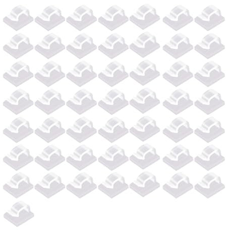 DmDoyy 50 Clips Câbles Adhesifs Auto-Collants Sans Perçage, Attache Cable Adhésif Fixation Solide pour Bureau/Maison/PC/TV, Organisateur de Rangement de Câbles (14x14x8mm) Transparent