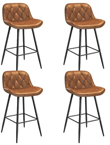 EUGAD Tabouret de Bar Lot de 4, Chaise de Bar avec Dossier, Tabouret Ergonomique avec Pieds et Repose-Pieds Métalliques, Tabouret Similicuir Rembourré, pour Bar, îlot de Cuisine, Marron, 1097BY-4