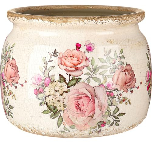 Ninehaoou 7.7 Large Ceramic Plant Pot Beige Pink Vintage Rose Crackle Glaze Rustic Flowers Pot Decorative Planter with Drainage for Indoor Outdoor Plants Home Kitchen Office Decor Gift