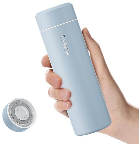 【Upgraded】 Exllena Small Water Bottle 350ml– Mini Flask for Hot & Cold Drinks, Perfect Small Insulated Water Bottle for School, Travel, Milk, Coffee... (Sky Blue)