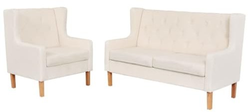 Hoopleep 2-TLG. Sofa-Set Stoff Cremeweiß, Bequeme Polstergarnitur für Wohnzimmer, Massivholzrahmen, Sessel & 2-Sitzer Couch, 140 cm, gemütlich, langlebig