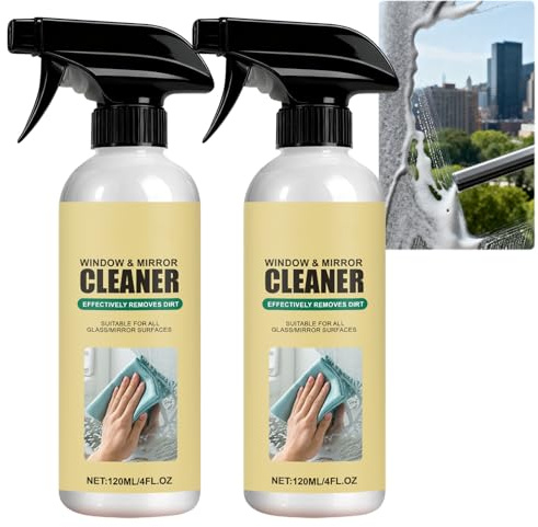 Streifenfreier Schaum-Glasreiniger-Spray für Fenster & Spiegel, entfernt Fingerabdrücke, Schlieren Seifenreste, vielseitig einsetzbar, schnell wirkend für Duschwände, Autoscheiben Glasflächen (2PCS)