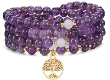 CrystalTears Crystal Beaded Bracelet Necklace for Women Tree Life 6mm 108 Mala Prayer Beads Bracelets for Meditation Chanting Healing Crystals Bracelet Gifts for Women Mum Christmas Mothers Day
