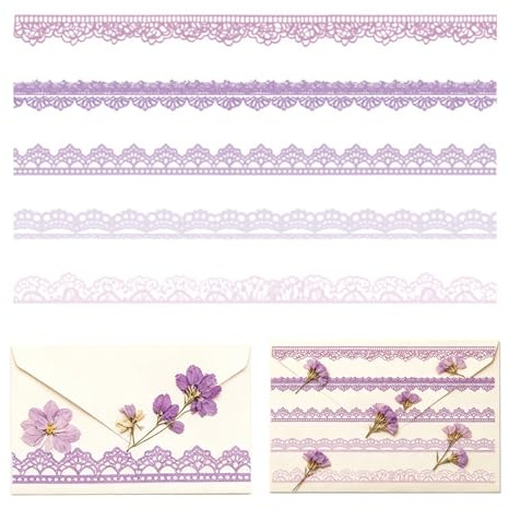 Nymora 40 Pcs Purple Lace Stickers, Scrapbook Stickers & Laptop Stickers, Vintage Cutout Tape Embellishments for Scrapbook Supplies, Wedding, Journal & Photo Corners
