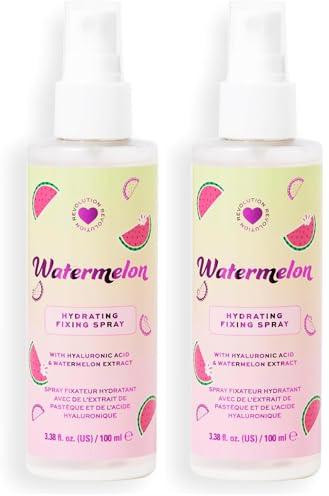 I Heart Revolution Watermelon Dewy Fixing Spray, Leichtes Fixierspray mit Taufrischem Finish, Vegan & Tierversuchsfrei, 100ml (Packung mit 2)