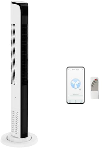 ROVSUN Ventilatore a Torre Silenzioso 40 dB, Potente 7.6 m/s, Ventilatore Colonna con Telecomando, 3 Velocità, 3 Modalità, Oscillazione 60°, Timer 12 H, Electric Fan 65 W